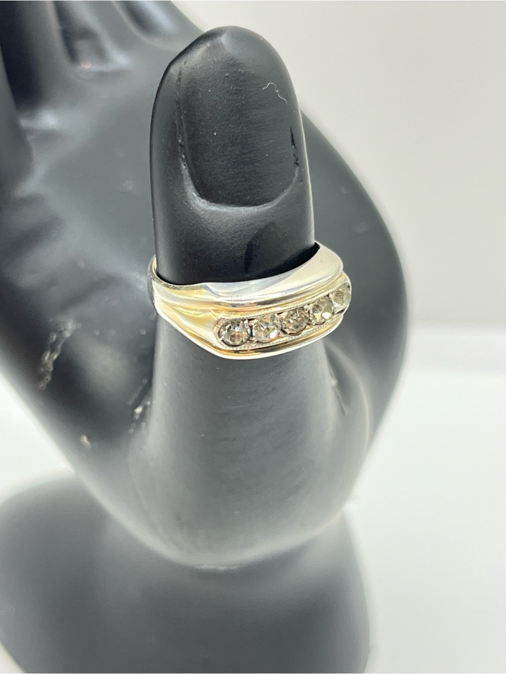Wedding Ring Band Silver 800 Signed AA Silver 5 Stone Ring Clear Stones Vintage